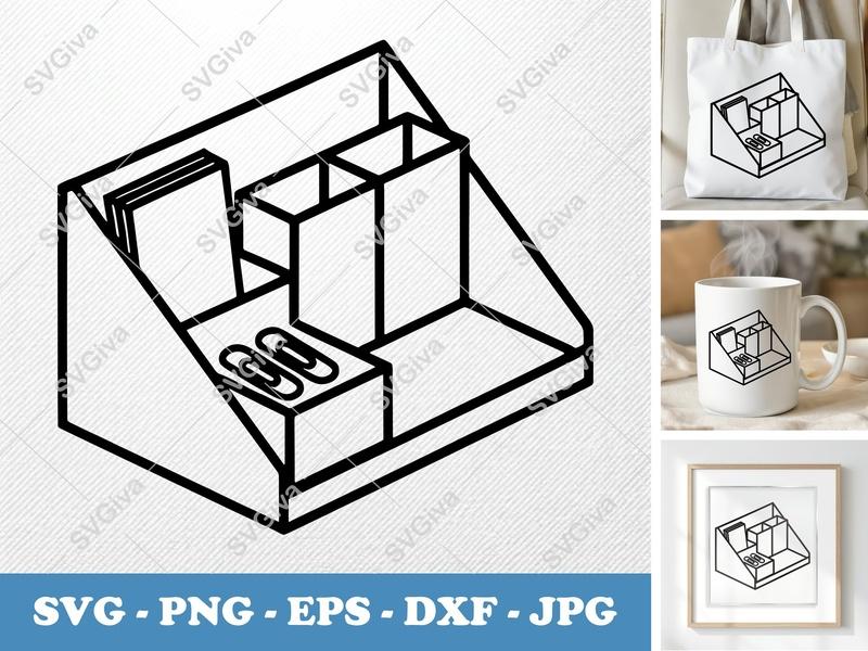 Desk Organizer SVG | Modern Clean Design | Stationery Holder, Pen Pot | PNG EPS DXF | Cricut Silhouette File