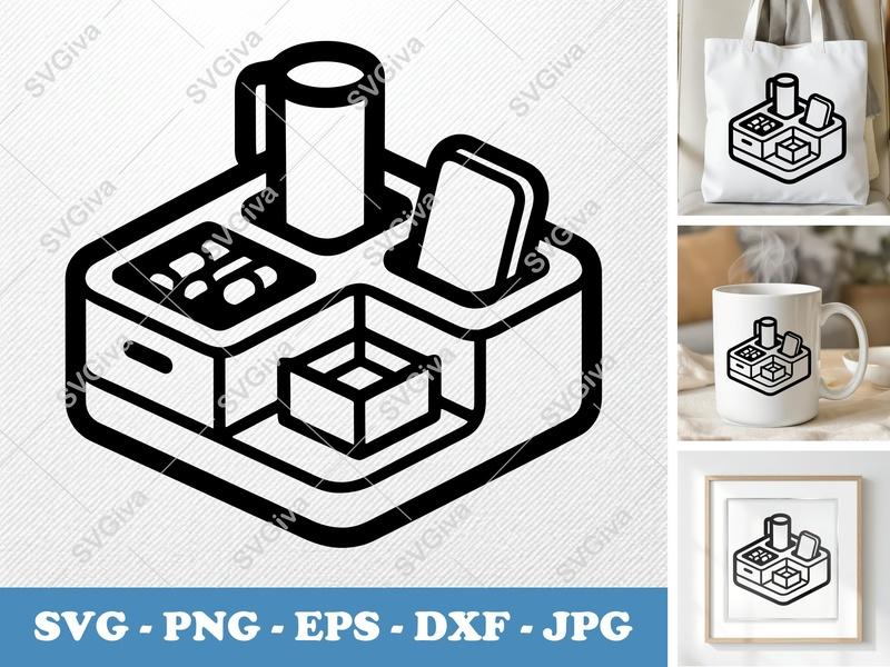 Desk Organizer SVG | Modern Pen Holder & Card Slot | Digital Cut File for Cricut, Silhouette | PNG, EPS, DXF Included