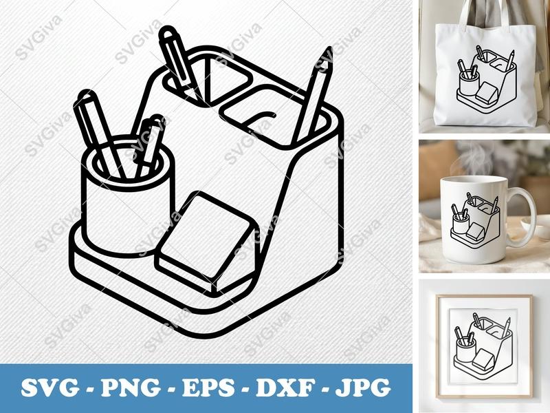 Desk Organizer SVG | Modern Pen Holder, Stationery Storage | PNG EPS DXF | Cricut Silhouette Cut File
