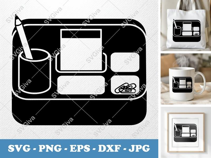 Desk Organizer SVG | Modern Stationery Holder | Pen Pencil Post-it Paperclip | PNG EPS DXF for Cricut & Silhouette