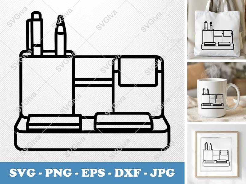 Desk Organizer SVG, Pen Holder, Pencil, Modern Office Supply PNG EPS DXF for Cricut, Silhouette, Craft File