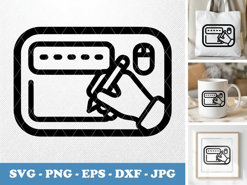 Desk Pad in active use SVG with Hand Writing, Mouse Icon | PNG EPS DXF for Cricut, Silhouette, Workspace Clip Art