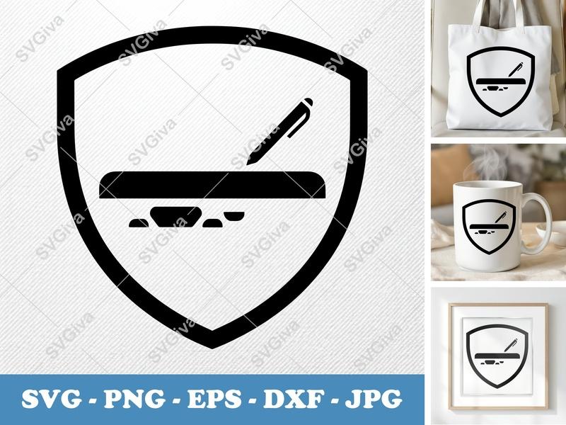 Desk Pad SVG Icon with Pen & Shield | Modern Office Decor | PNG EPS DXF for Cricut, Silhouette