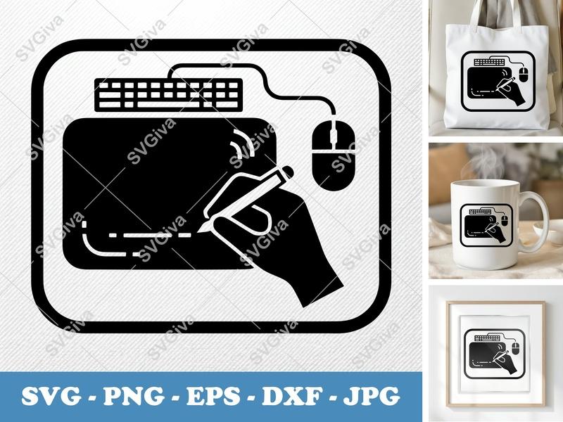 Desk Pad SVG | Modern Design, Keyboard Mouse Pen Hand Drawing | PNG EPS DXF | Cricut Silhouette File