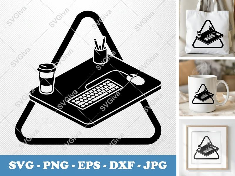 Desk Pad SVG, Modern Desk Setup, Computer Keyboard Mouse, Coffee Cup, Pen Holder, PNG EPS DXF for Cricut Silhouette