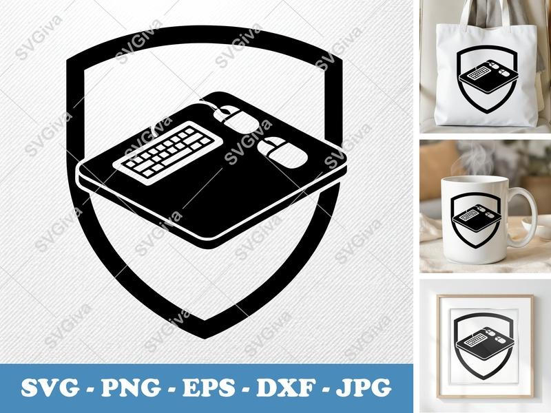 Desk Pad SVG | Modern Keyboard Mouse Design | Shield Outline | PNG EPS DXF for Cricut Silhouette