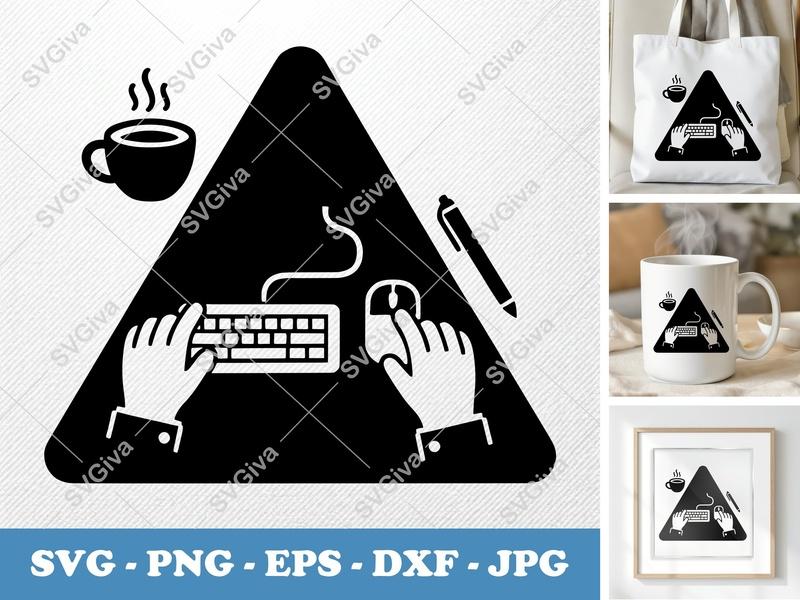 Desk Pad SVG | Modern Workspace Icon, Hands on Keyboard Mouse, Coffee, Pen | PNG EPS DXF for Cricut Silhouette