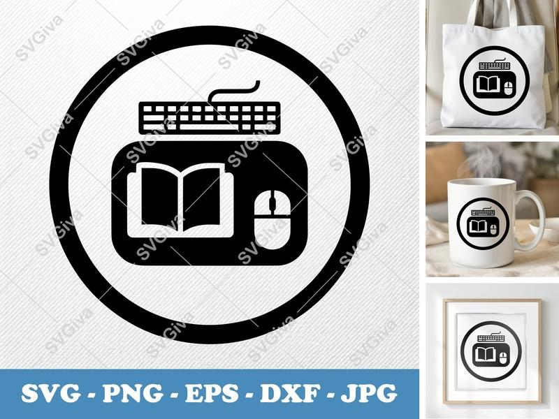 Desk Pad SVG | Modern Workstation Design with Book, Keyboard, Mouse | PNG EPS DXF for Cricut, Silhouette