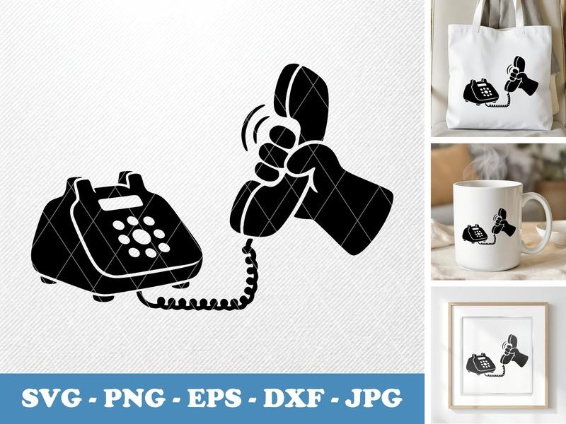 Desk Phone in active use | Soft Puffy Retro Telephone SVG PNG EPS DXF for Cricut Silhouette Vinyl Decal