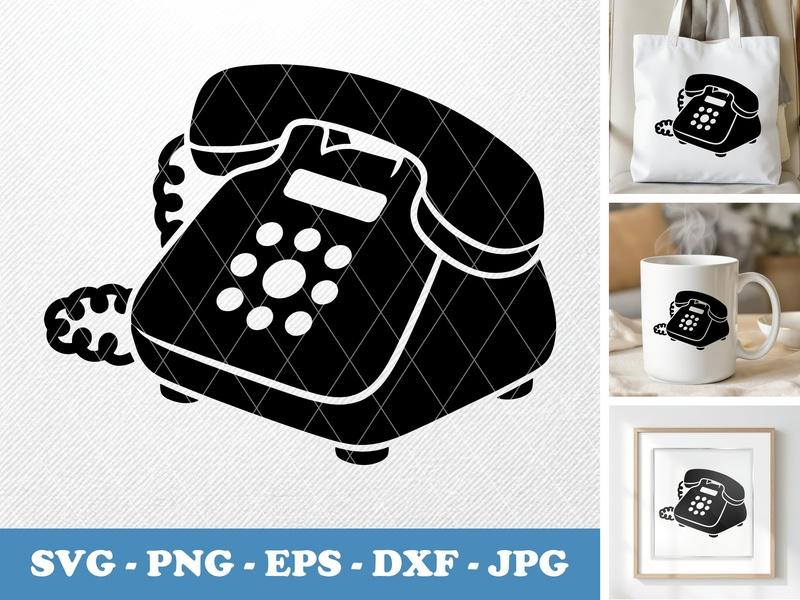 Desk Phone isometric angle SVG Puffy Clipart | PNG EPS DXF | Cricut Silhouette File | Retro Home Decor Icon