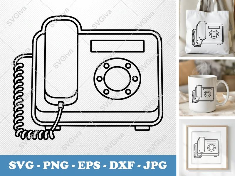 Desk Phone SVG | Classic Rotary Dial Phone, Receiver, Cord | PNG EPS DXF for Cricut, Silhouette