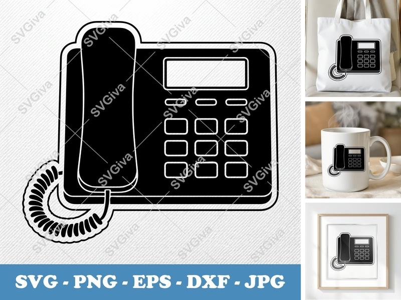 Desk Phone SVG | Modern Business Phone Cut File | PNG EPS DXF for Cricut & Silhouette | Office Clipart
