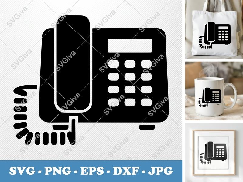 Desk Phone SVG, Modern Clean Design Cut File | PNG EPS DXF for Cricut Silhouette, Business Office Icon Vector