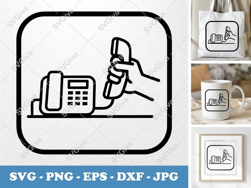 Desk Phone SVG, Modern Clean Design, Hand Holding Receiver | PNG EPS DXF for Cricut Silhouette