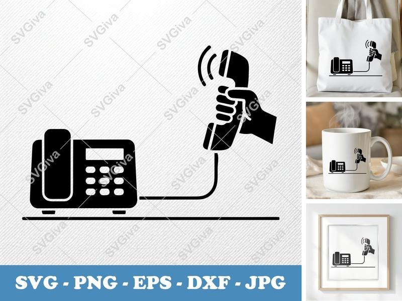 Desk Phone SVG | Modern Clean Design, Hand Holding Receiver | PNG EPS DXF for Cricut Silhouette