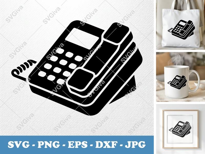 Desk Phone SVG | Modern Clean Design | Handset, Cord, Keypad | PNG EPS DXF for Cricut, Silhouette