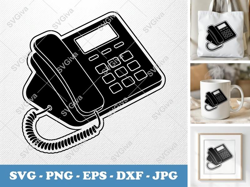 Desk Phone SVG | Modern Clean Design, Landline Icon, Digital Phone | PNG EPS DXF for Cricut & Silhouette