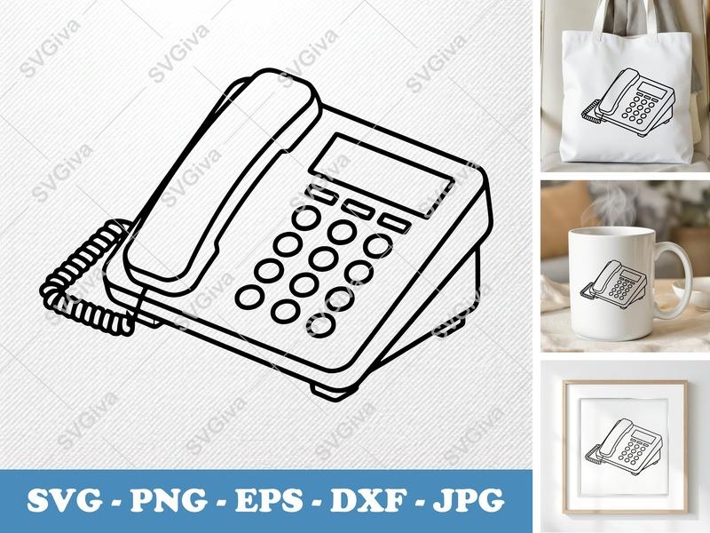 Desk Phone SVG | Modern Clean Landline Phone Cut File for Cricut, Silhouette | PNG EPS DXF Vector Clipart