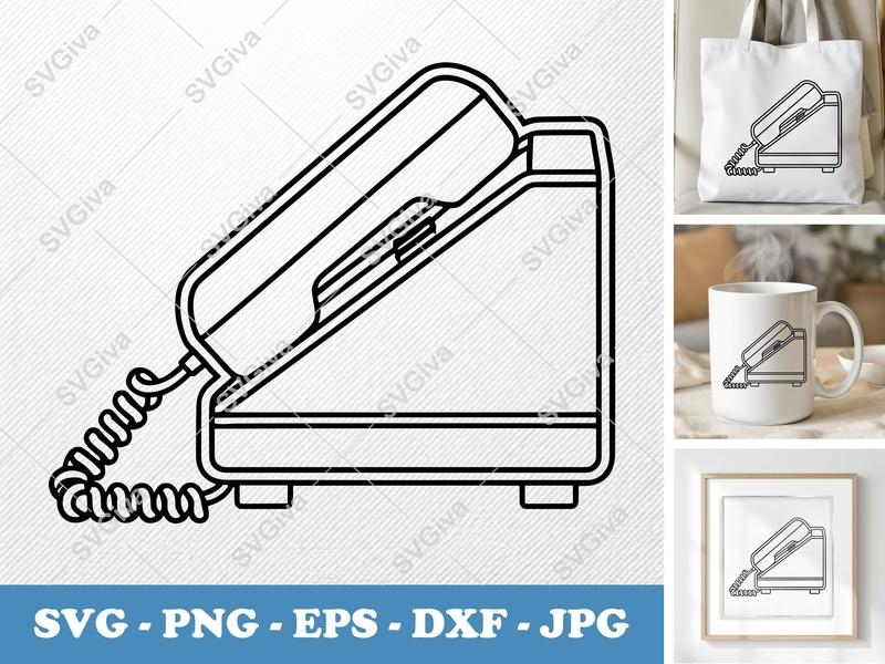 Desk Phone SVG, Modern Clean Line Art, Corded Phone Clipart, PNG, EPS, DXF for Cricut & Silhouette