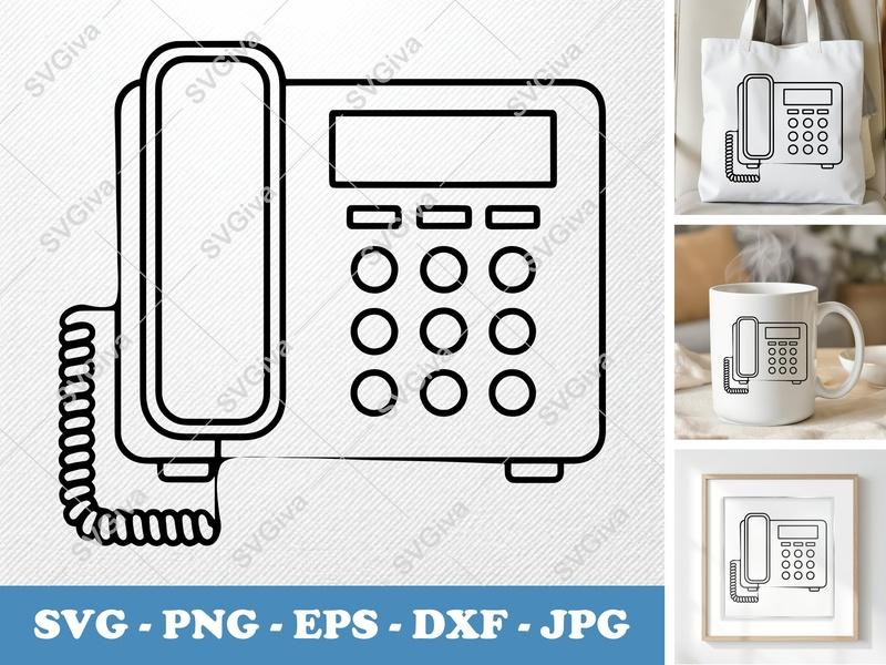 Desk Phone SVG | Modern Clean Line Art, Display & Buttons | PNG EPS DXF for Cricut Silhouette