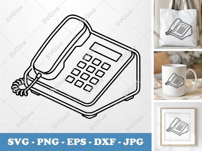 Desk Phone SVG | Modern Clean Line Art, Office Icon | PNG EPS DXF for Cricut Silhouette