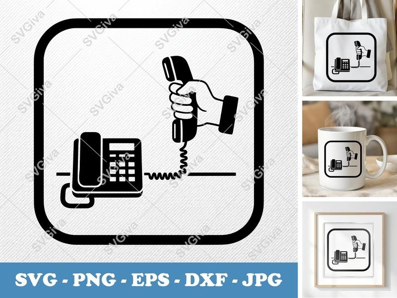 Desk Phone SVG, Modern Hand Holding Receiver, Call Center Clipart, PNG EPS DXF for Cricut, Silhouette, Vector Art
