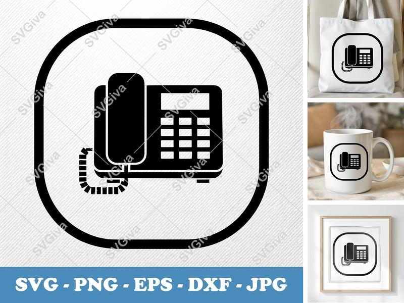 Desk Phone SVG, Modern Landline Cut File, Black & White Icon, PNG EPS DXF for Cricut & Silhouette