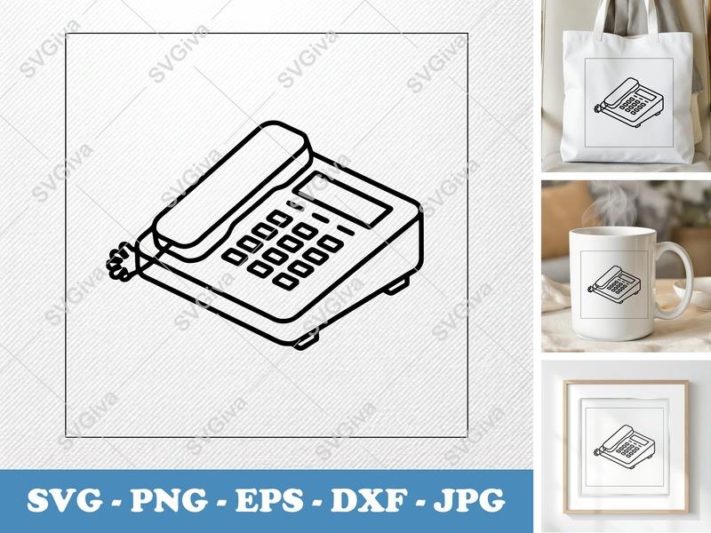 Desk Phone SVG | Modern Landline Icon, Corded Telephone SVG, PNG, EPS, DXF for Cricut & Silhouette