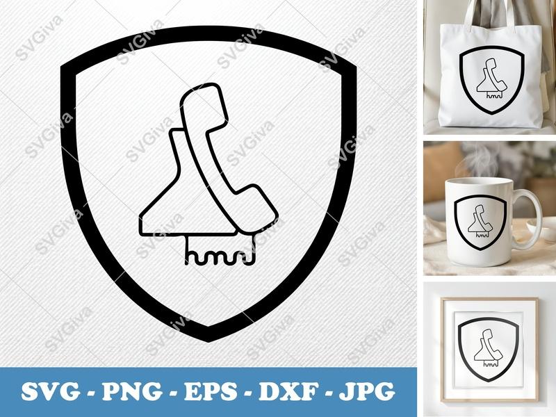 Desk Phone SVG | Modern Line Art Icon | Shield Symbol, PNG, EPS, DXF for Cricut, Silhouette, Vector Clipart