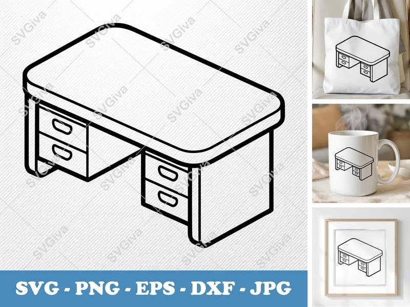 Desk SVG | Modern Clean Design, Minimalist Furniture Clipart | PNG, EPS, DXF for Cricut & Silhouette