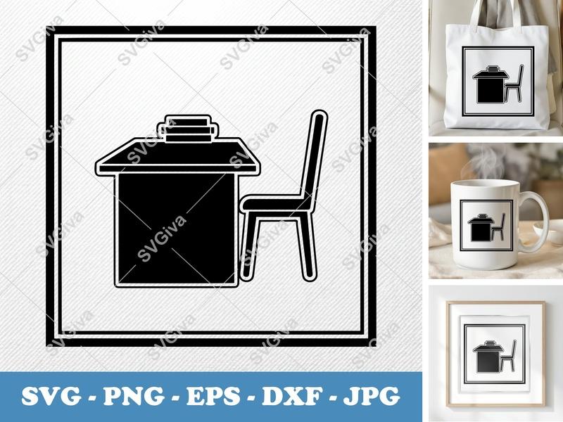 Desk SVG | Modern Minimalist Desk & Chair Icon, Books | PNG EPS DXF for Cricut & Silhouette