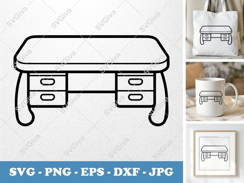 Desk SVG | Modern Minimalist Desk Vector | Office Furniture PNG, EPS, DXF for Cricut, Silhouette, Home Decor Cut File