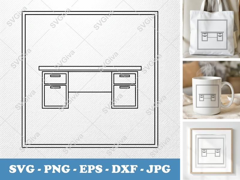 Desk SVG | Modern Minimalist Desk with Drawers Cut File | PNG EPS DXF for Cricut Silhouette Home Office Decor