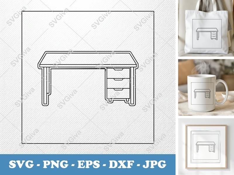 Desk SVG | Modern Minimalist Desk with Drawers | PNG EPS DXF for Cricut & Silhouette | Home Office Furniture Cut File