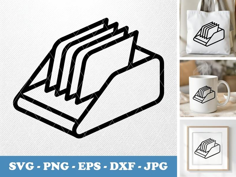 Document Tray isometric angle SVG, Rounded Outline File Organizer, Desk Storage PNG EPS DXF for Cricut Silhouette