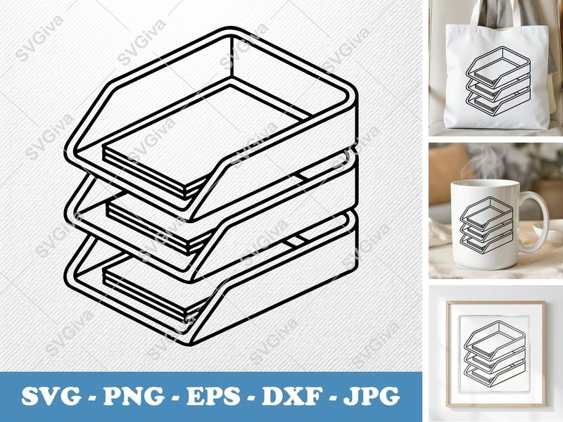 Document Tray isometric angle SVG | Stacked Trays, Double Outline, Icon | PNG EPS DXF for Cricut, Silhouette