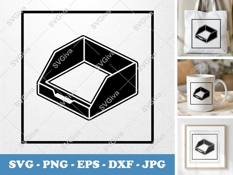 Document Tray SVG | Modern Desk Organizer Cut File | PNG EPS DXF for Cricut & Silhouette | Office Supply Icon