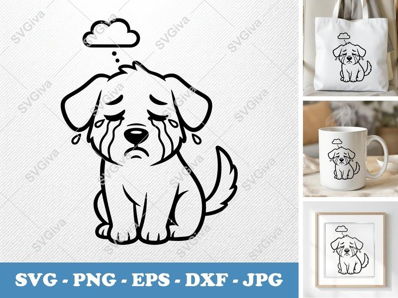Dog Crying SVG | Friendly Rounded Bean-Shaped Cut File | PNG DXF EPS for Cricut Silhouette