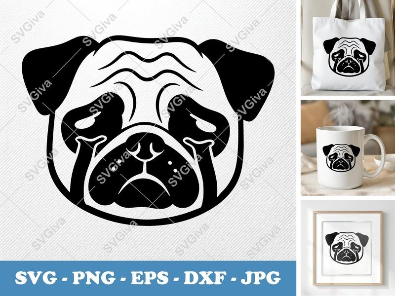 Dog Pug SVG | Modern Clean Design Cut File | PNG EPS DXF | Cricut Silhouette Vector Art