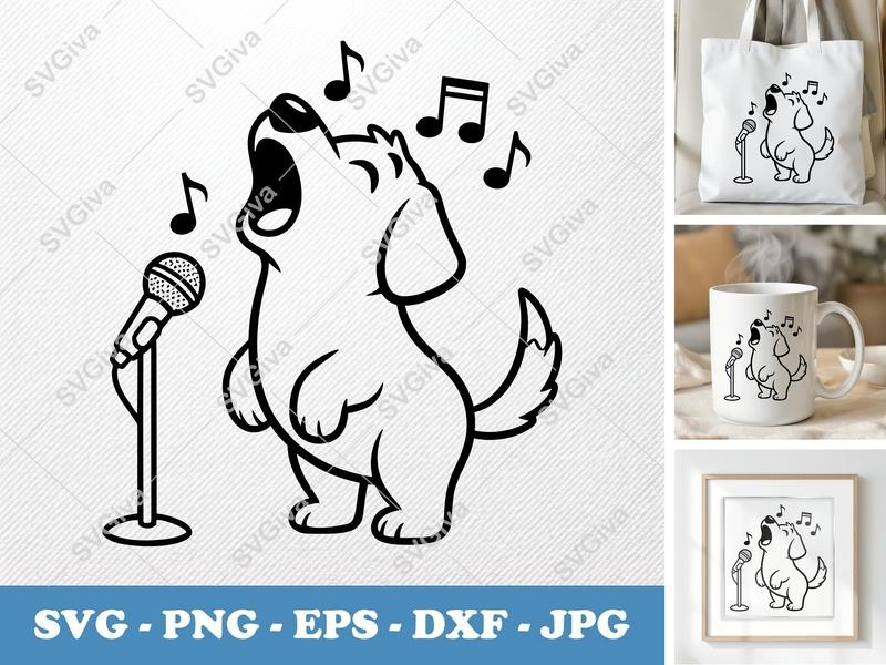 Dog Singing SVG | Friendly Rounded Bean-Shaped Design | PNG DXF EPS | Cricut Silhouette File