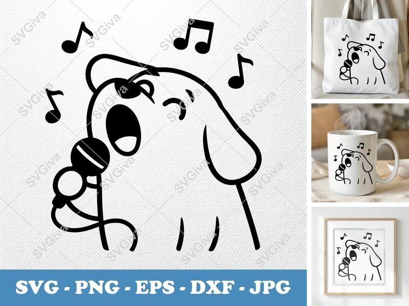 Dog Singing SVG | Modern Clean Karaoke Puppy PNG EPS DXF Cut File for Cricut & Silhouette | Music Lover Pet Clipart