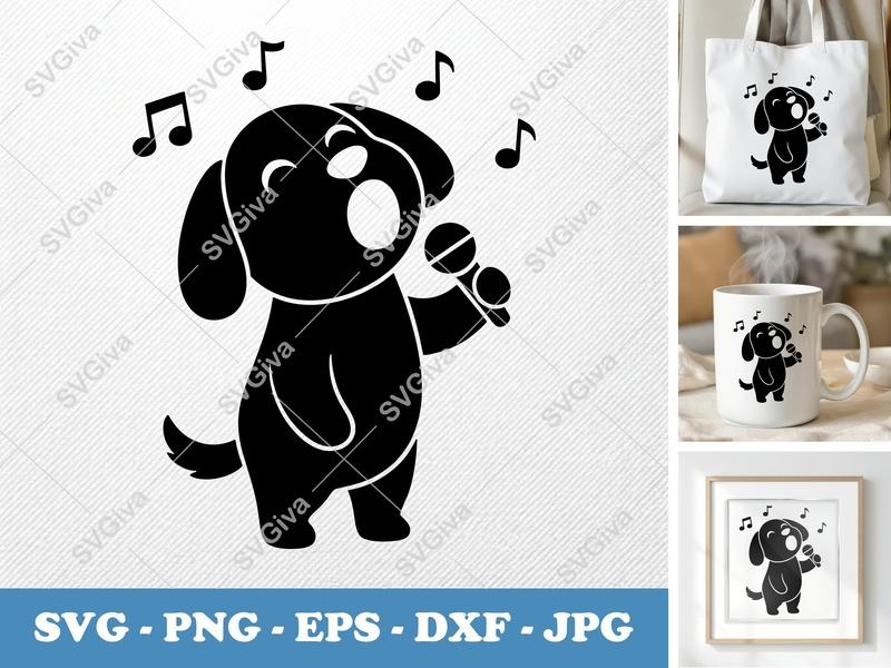Dog Singing SVG, Puffy Pillow Soft Cut File | PNG DXF EPS | Cricut Silhouette Design