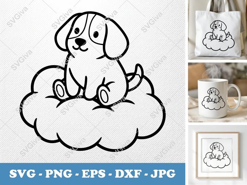 Dog Sitting on Cloud SVG | Puffy Soft Forms PNG DXF EPS | Cricut Silhouette Cut File
