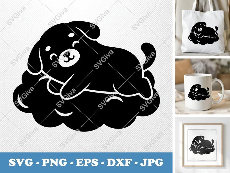 Dog Sleeping on Cloud SVG | Cute Puppy Modern Clean Design | PNG EPS DXF for Cricut & Silhouette