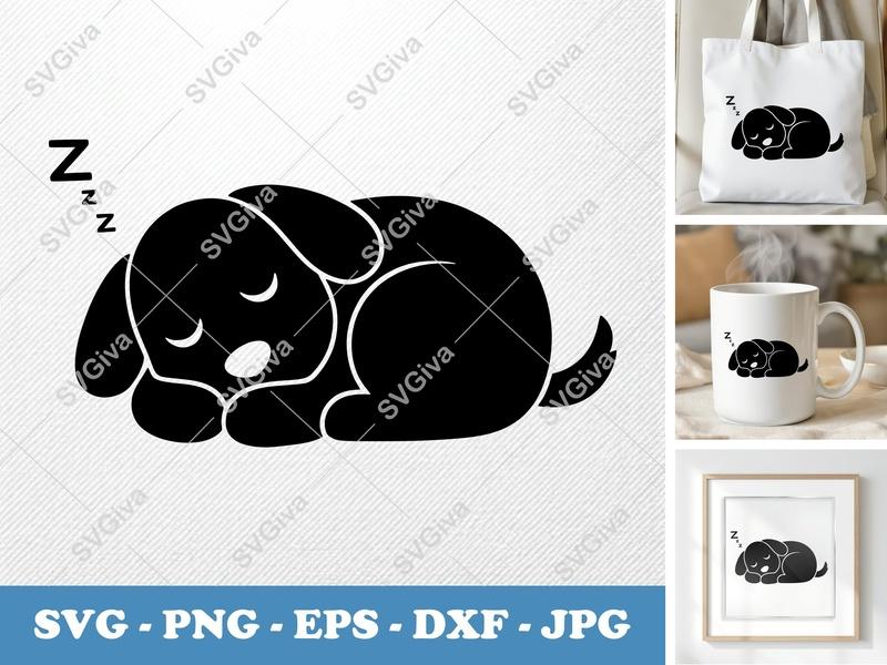 Dog Sleeping | Puffy Soft SVG, PNG, DXF, EPS | Inflated Pillow-Soft Forms | Cricut Silhouette Cut File