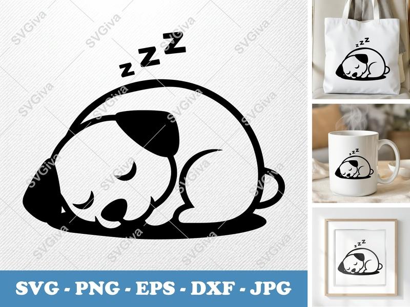 Dog Sleeping SVG | Cute Puppy Zzz PNG EPS DXF | Modern Pet Cut File for Cricut or Silhouette | Animal Vector Art