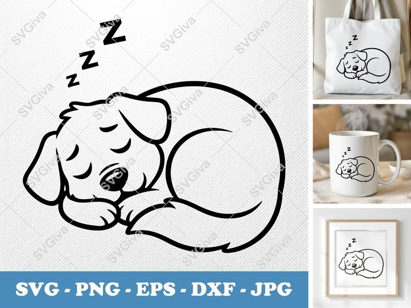 Dog Sleeping SVG | Friendly Bean-Shaped Puppy Cut File | Rounded Body Design, PNG DXF EPS for Cricut & Silhouette