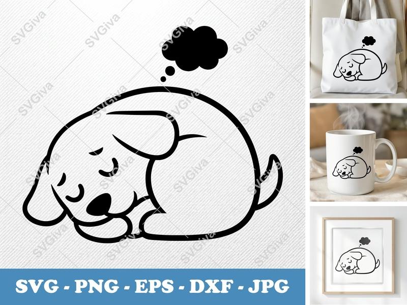 Dog Sleeping SVG | Puppy Dream PNG EPS DXF | Cute Pet Clipart for Cricut & Silhouette | Modern Animal Vector File