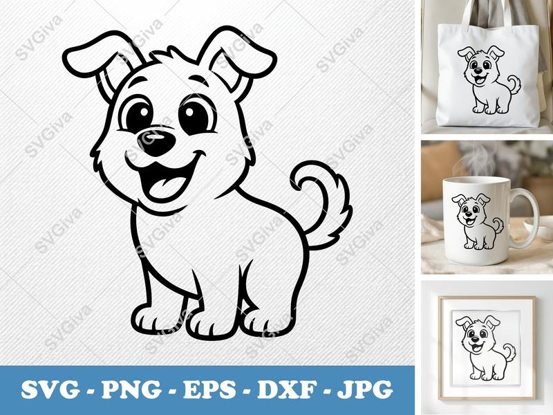 Dog Smiling Happily SVG | Friendly Rounded Body Bean-Shaped Puppy | PNG DXF EPS | Cricut Silhouette Cut File