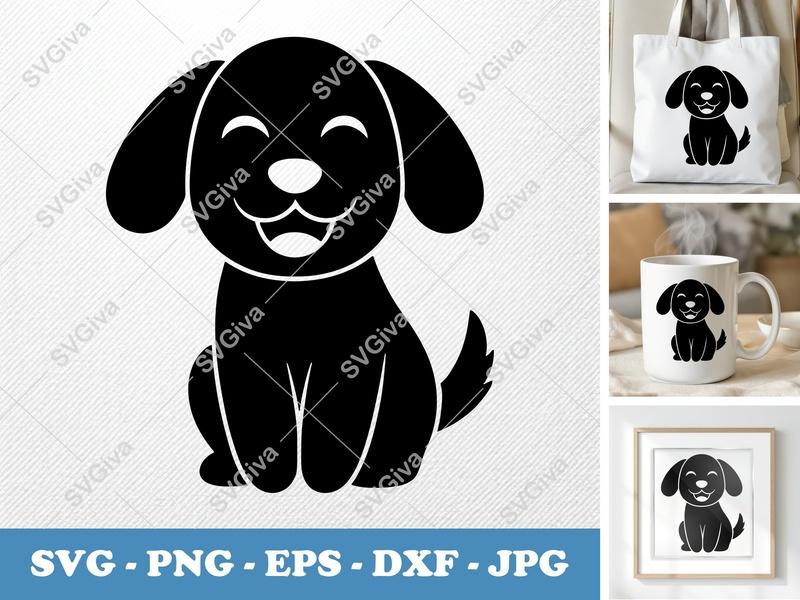 Dog Smiling Happily SVG | Puffy Inflated Shapes | PNG DXF EPS | Cricut Silhouette Cut File